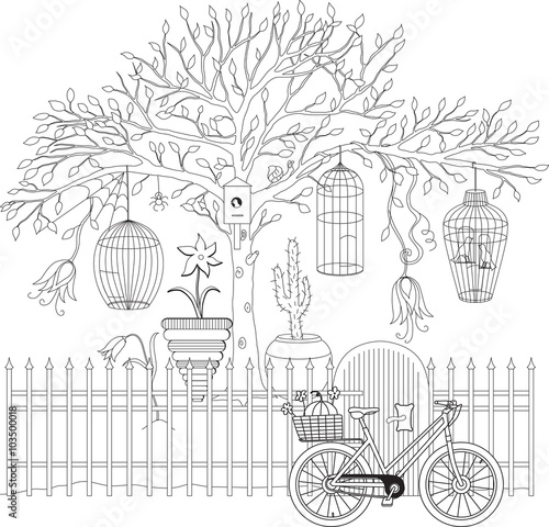 Coloring book for adult and older children. Coloring page with d