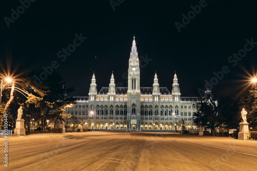 Vienna's Town Hall (Rathaus) at nightime.Vienna. Austria.