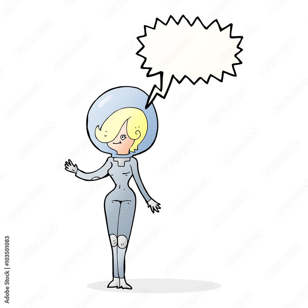 cartoon space woman with speech bubble cartoon space woman with speech bubble