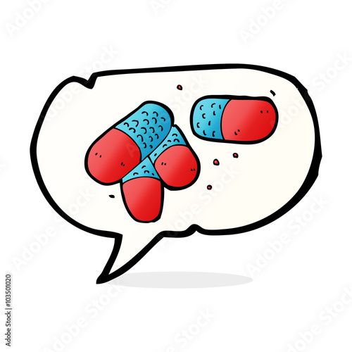 cartoon painkillers with speech bubble