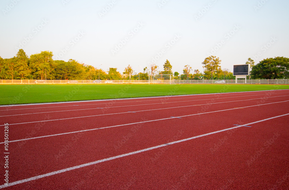 track running, Red treadmill in sport field. soft focus track running, Red treadmill in sport field. soft focus