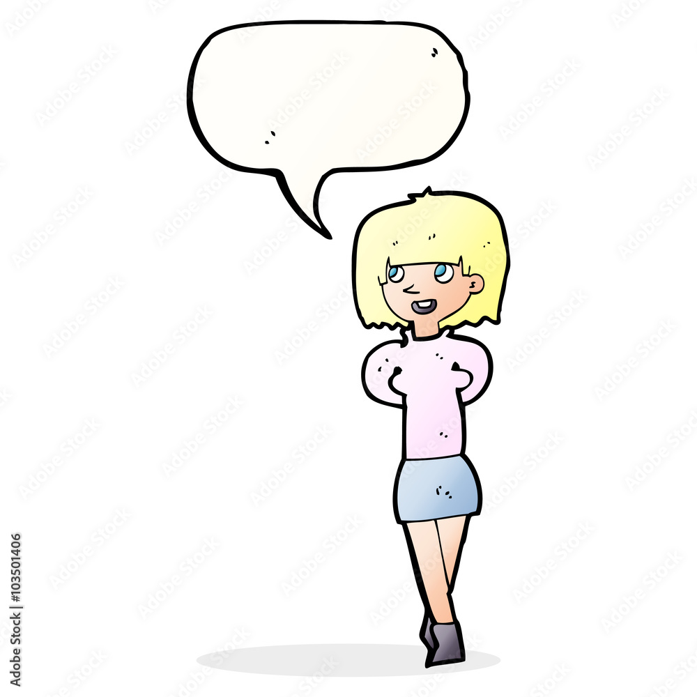 cartoon happy woman with speech bubble cartoon happy woman with speech bubble