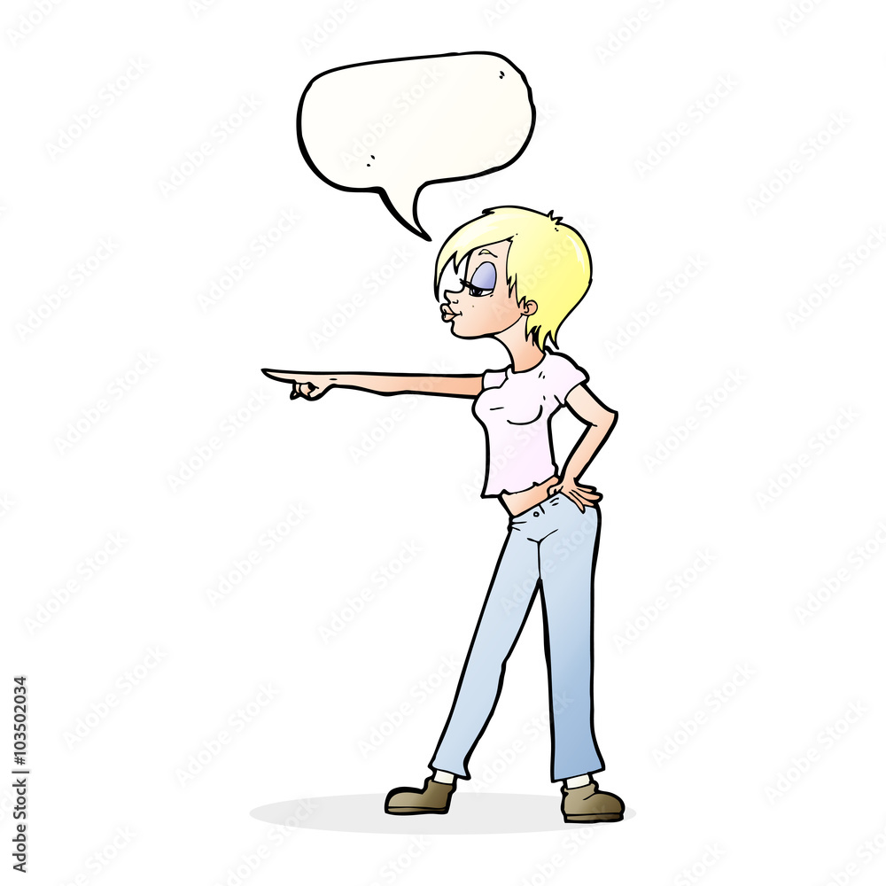cartoon woman pointing with speech bubble cartoon woman pointing with speech bubble