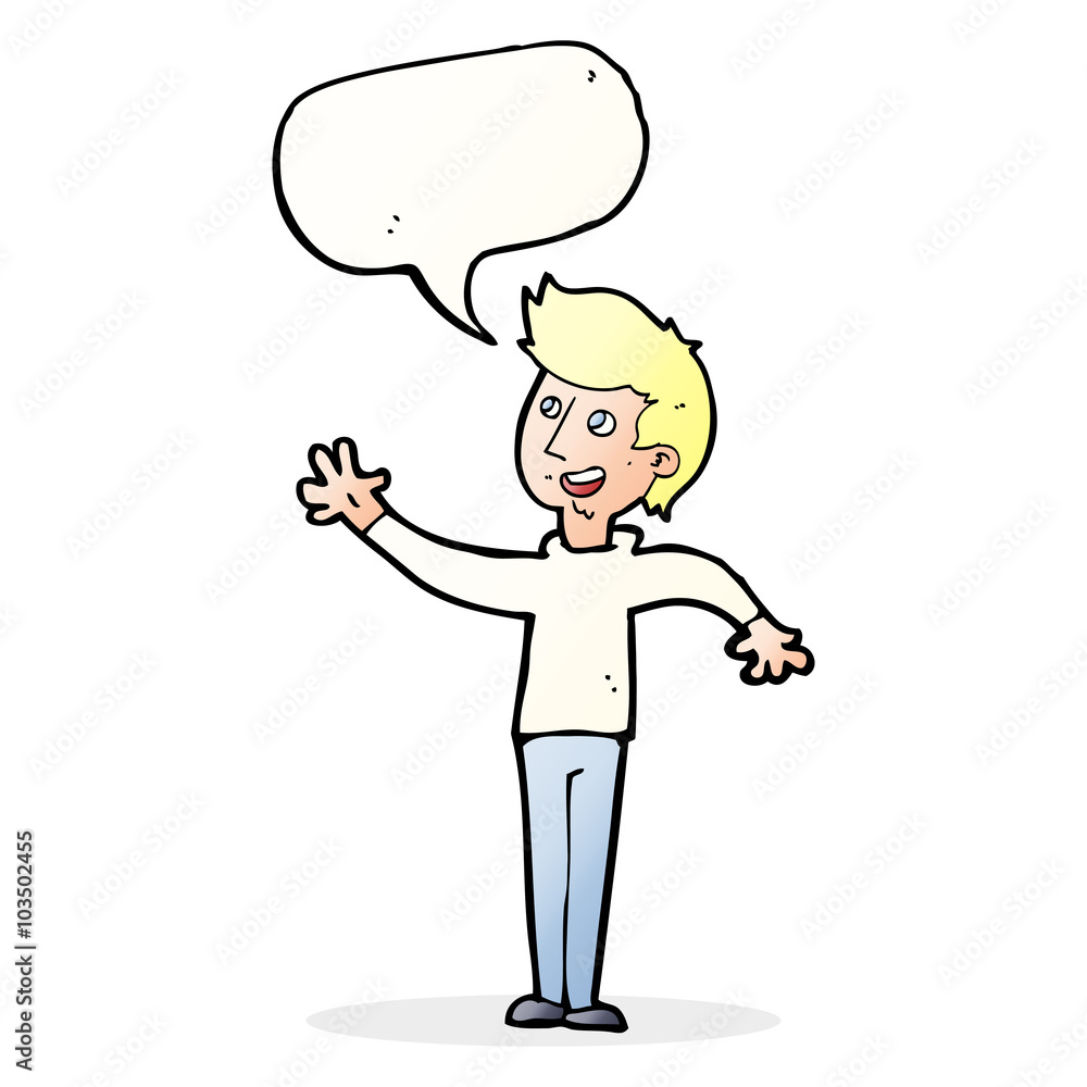 cartoon man waving with speech bubble cartoon man waving with speech bubble