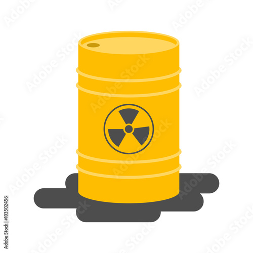 Yellow barrel with radiation. Modern flat style. Vector icon