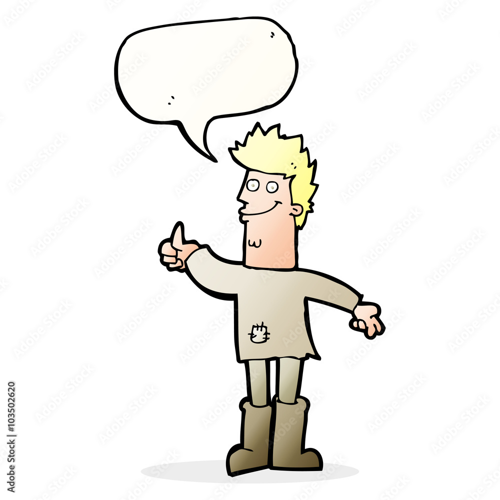 cartoon positive thinking man in rags with speech bubble cartoon positive thinking man in rags with speech bubble