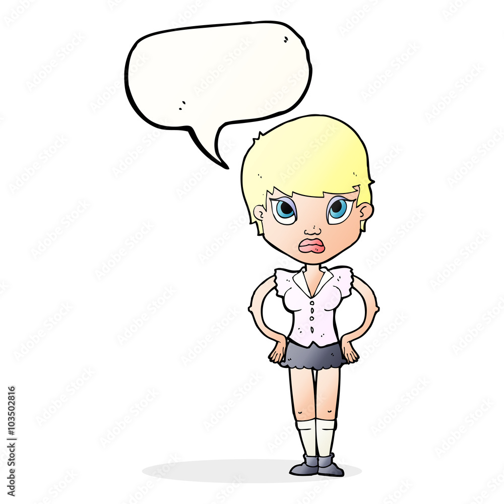 Fototapeta premium cartoon annoyed girl with speech bubble