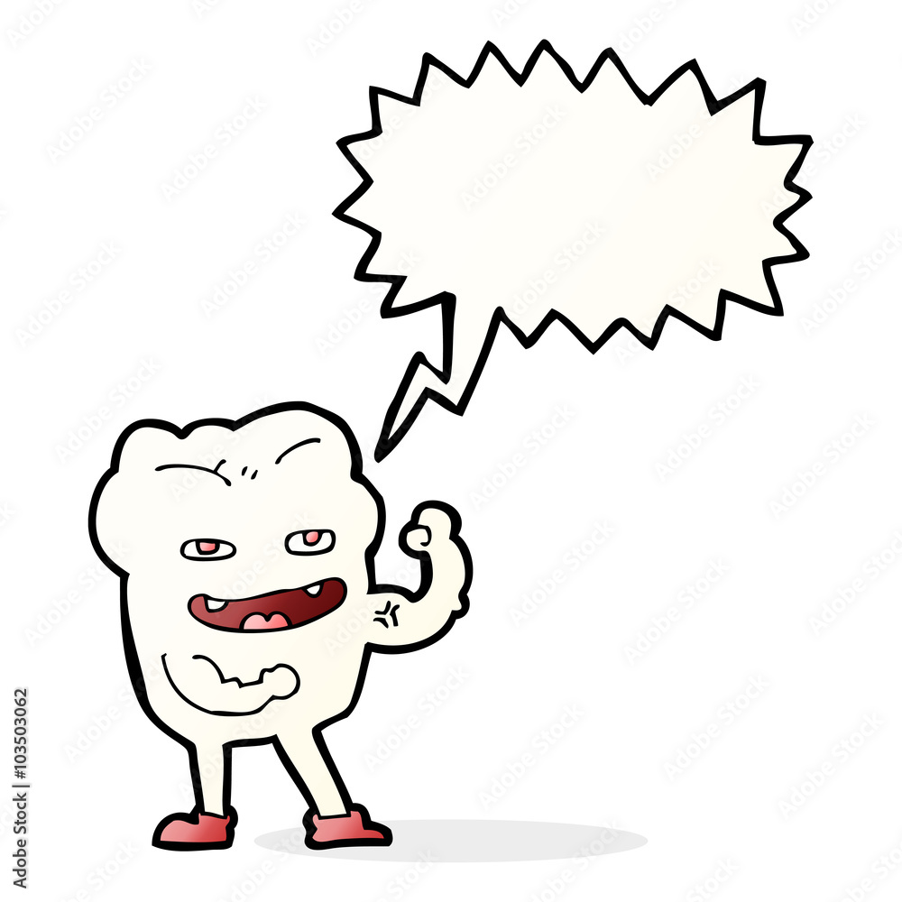 cartoon strong healthy tooth with speech bubble cartoon strong healthy tooth with speech bubble
