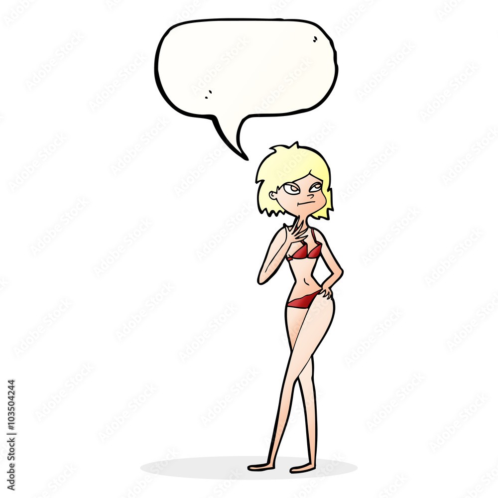 cartoon woman in bikini with speech bubble cartoon woman in bikini with speech bubble