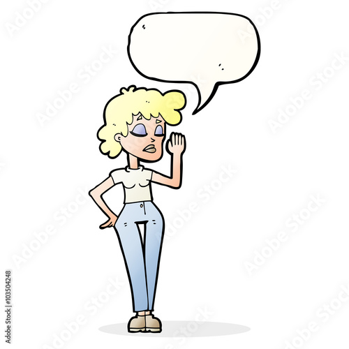 cartoon woman ignoring with speech bubble