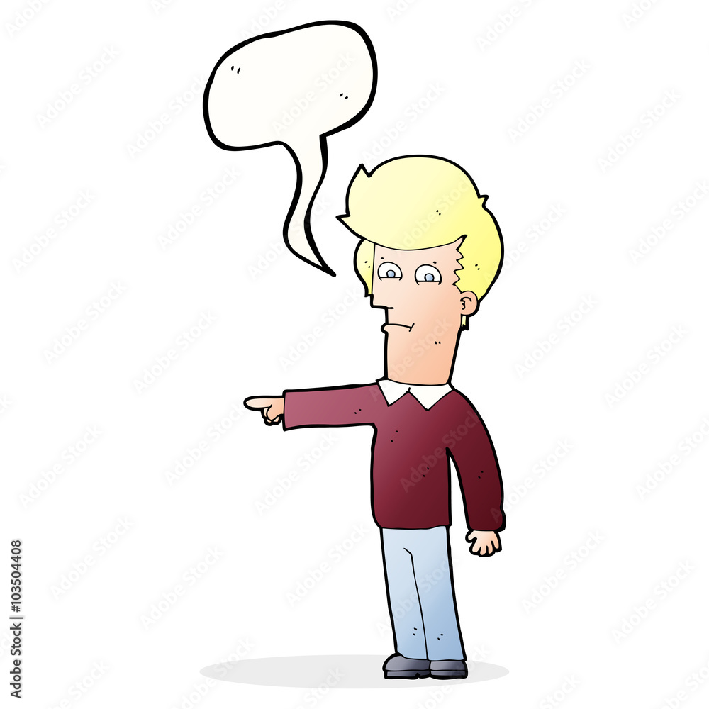 cartoon man pointing with speech bubble