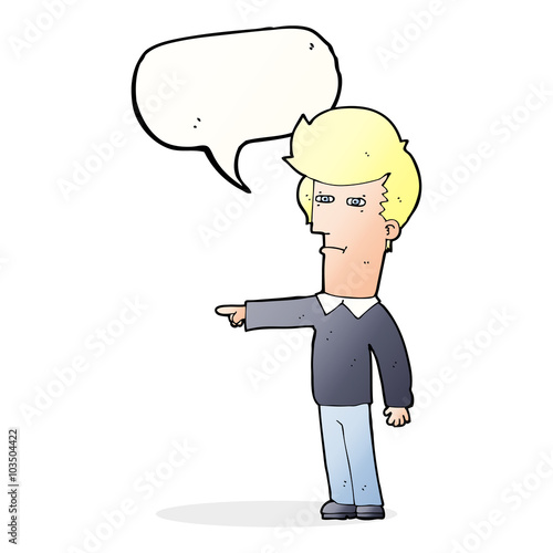 cartoon man blaming with speech bubble