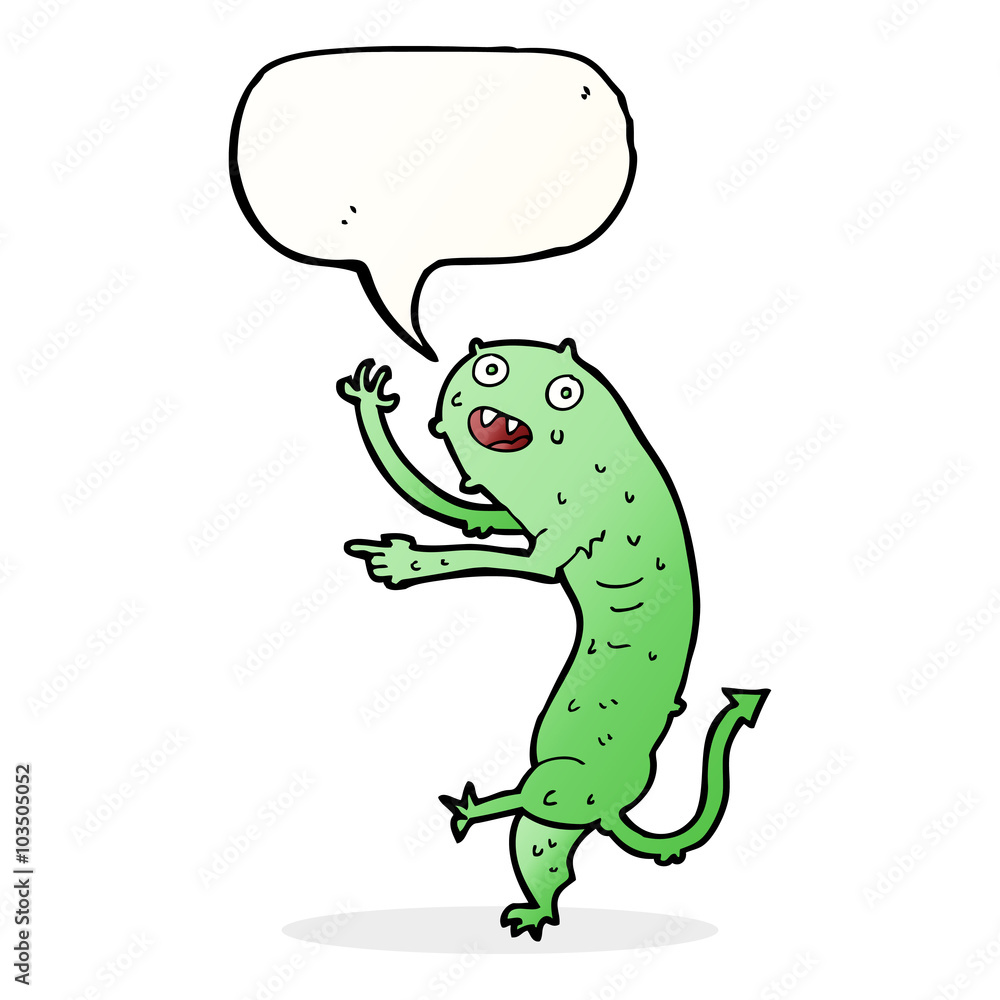 cartoon gross little monster with speech bubble cartoon gross little monster with speech bubble