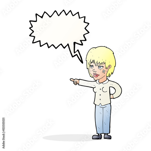cartoon woman pointing with speech bubble