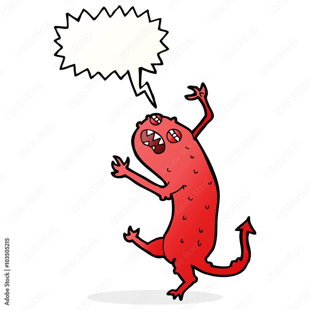 cartoon little monster with speech bubble cartoon little monster with speech bubble