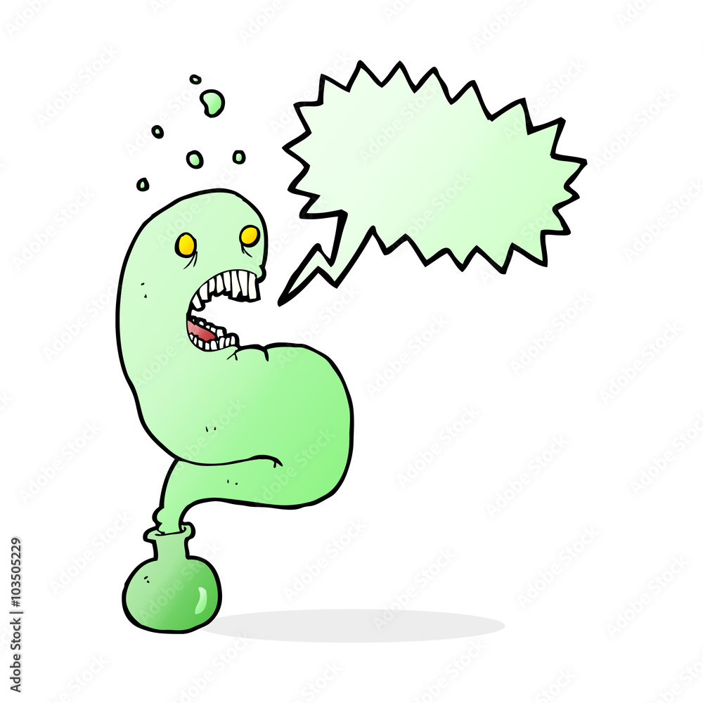 Obraz premium cartoon halloween ghost in bottle with speech bubble