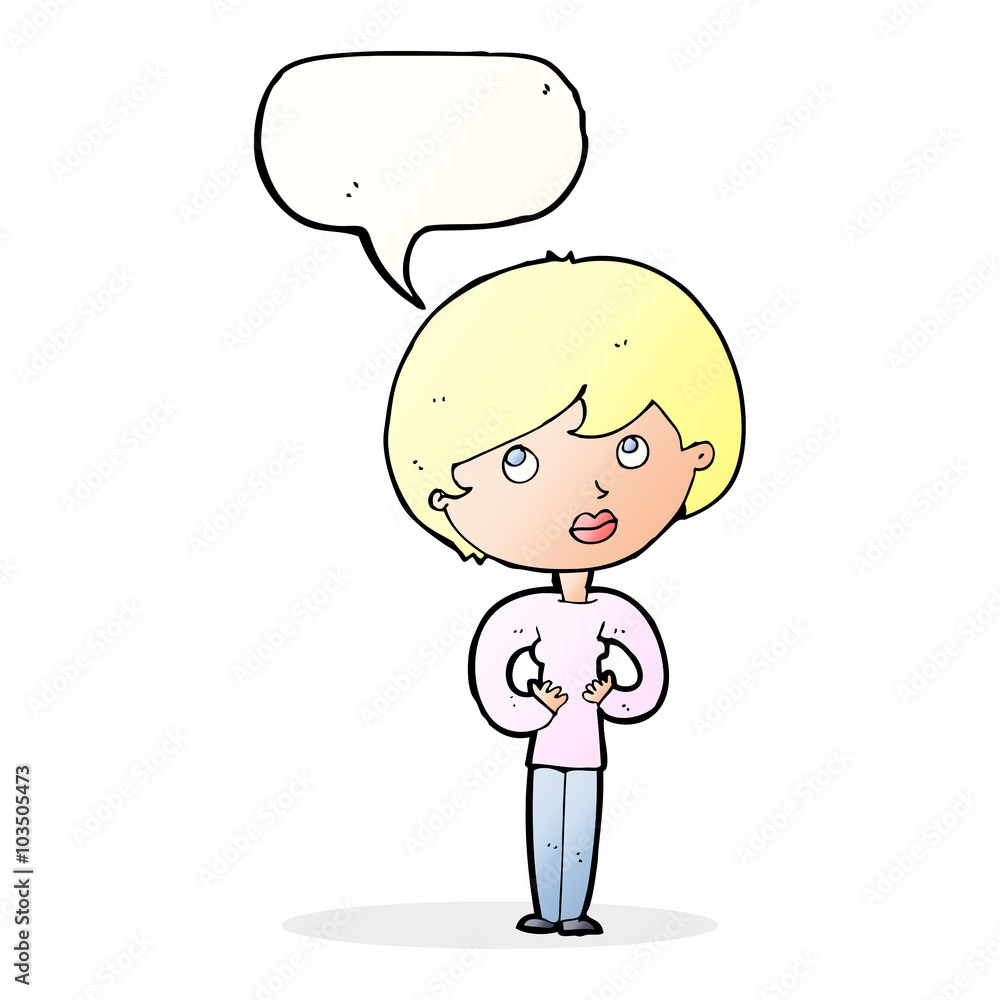 cartoon woman making Who Me? gesture with speech bubble cartoon woman making Who Me? gesture with speech bubble