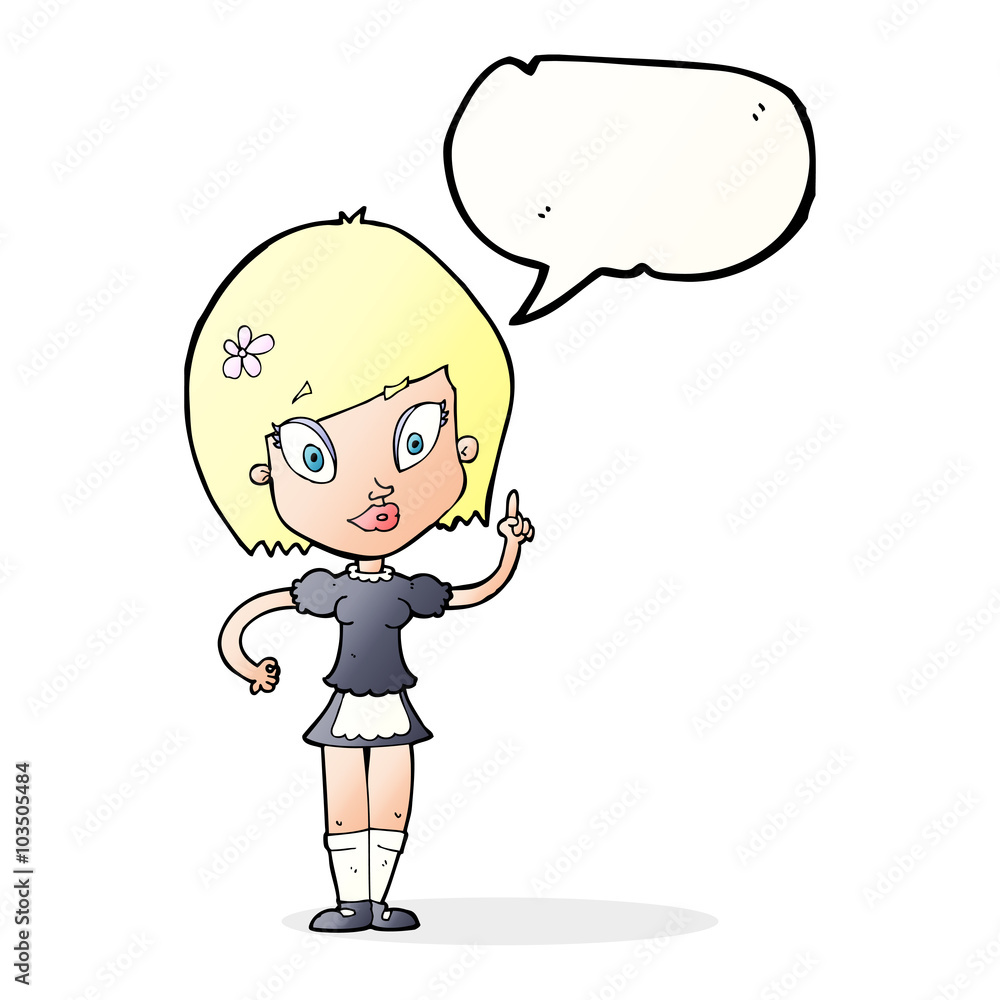cartoon pretty maid with speech bubble cartoon pretty maid with speech bubble