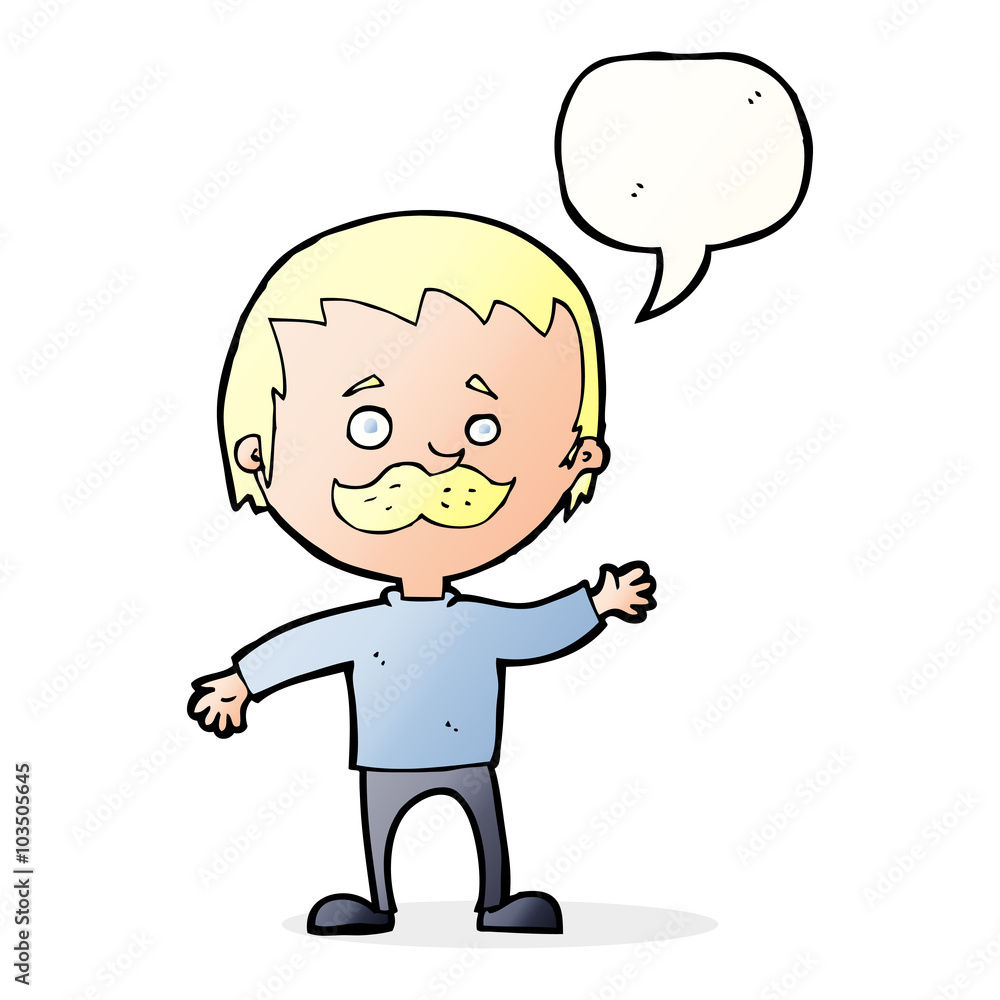 cartoon man with mustache waving with speech bubble cartoon man with mustache waving with speech bubble