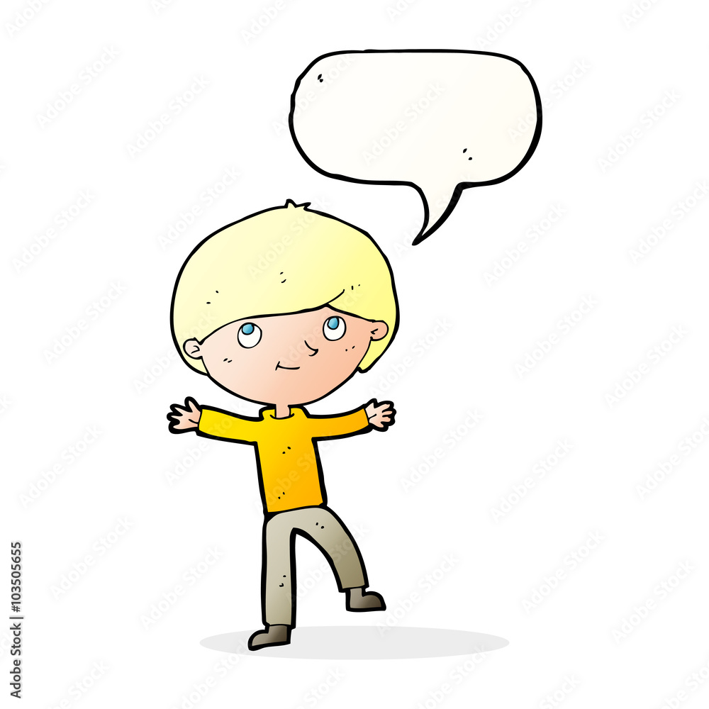 Obraz premium cartoon excited boy with speech bubble