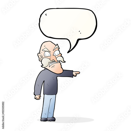 cartoon furious old man with speech bubble