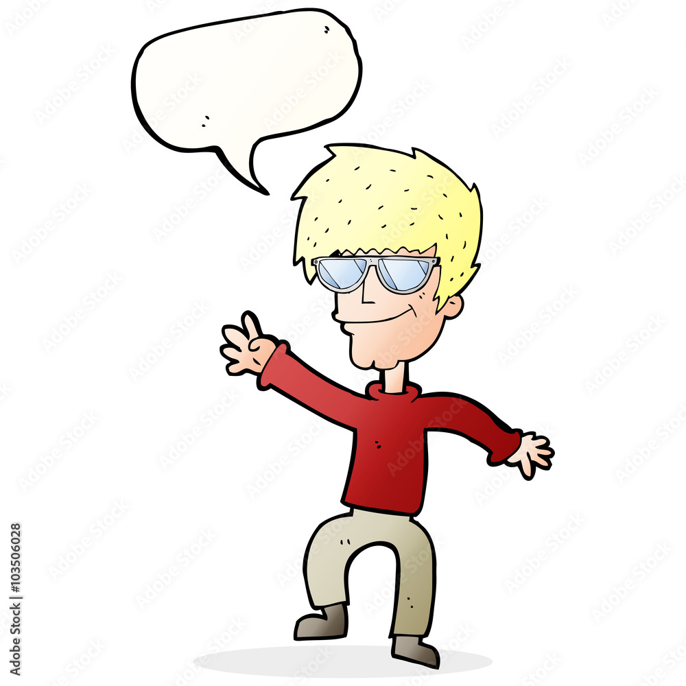 cartoon waving cool guy with speech bubble cartoon waving cool guy with speech bubble