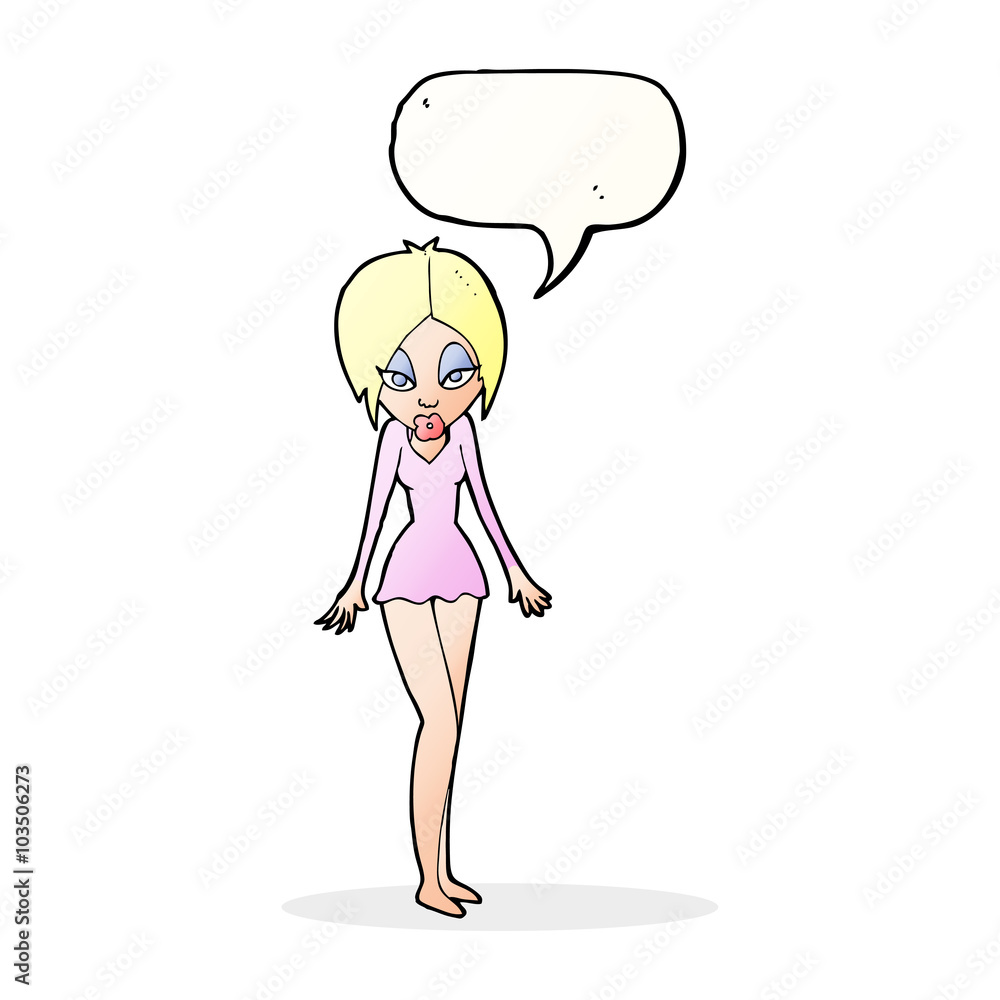 cartoon woman in short dress with speech bubble cartoon woman in short dress with speech bubble