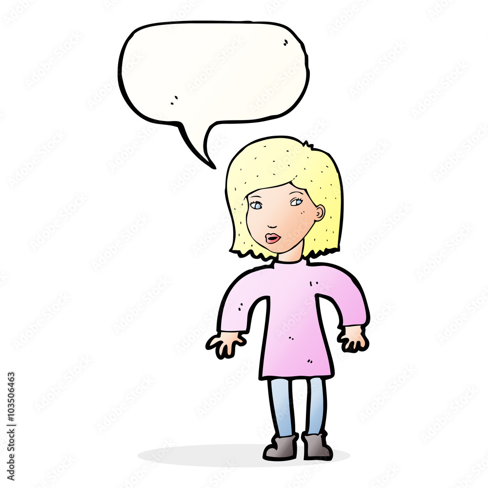 cartoon cautious woman with speech bubble cartoon cautious woman with speech bubble