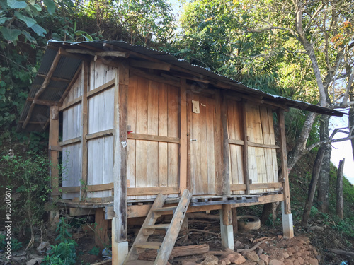 Old wooden barn of Thai hill tribe people on the mountain  Chiang Rai