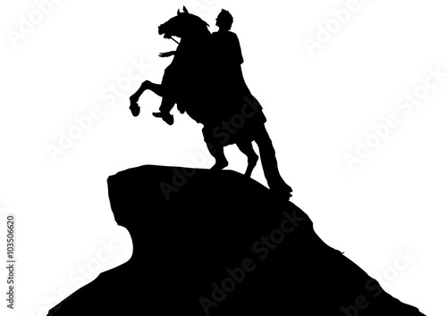 Silhouette equestrian monument on a white background