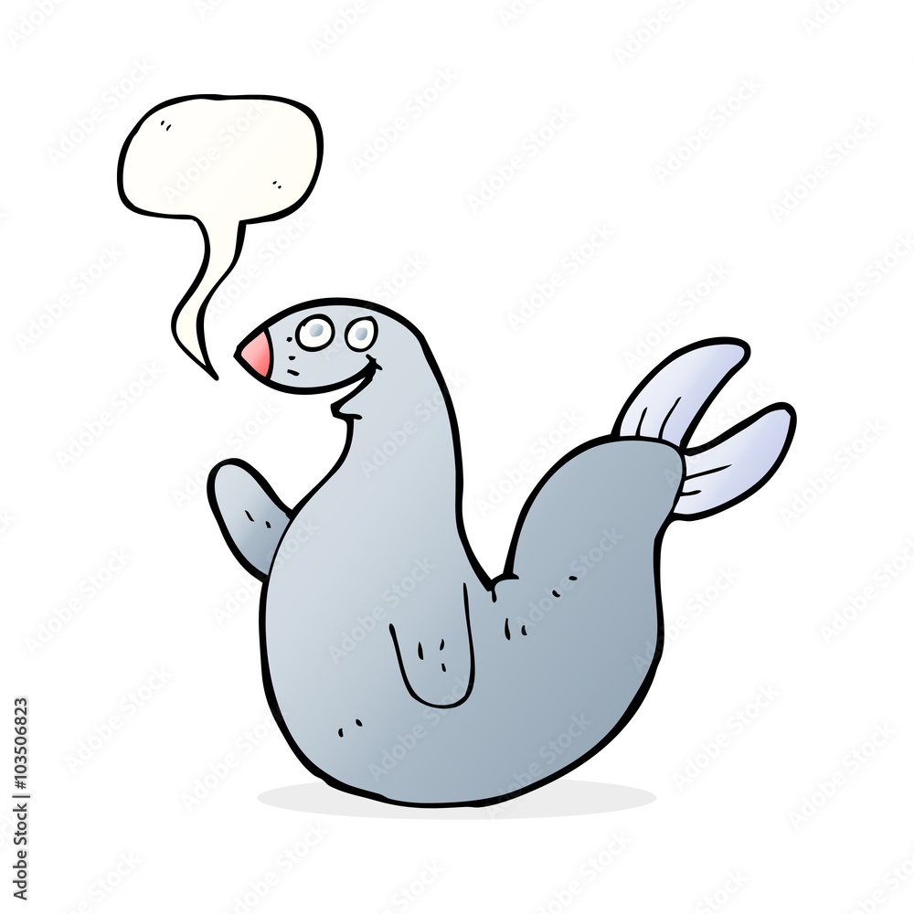 cartoon happy seal with speech bubble cartoon happy seal with speech bubble