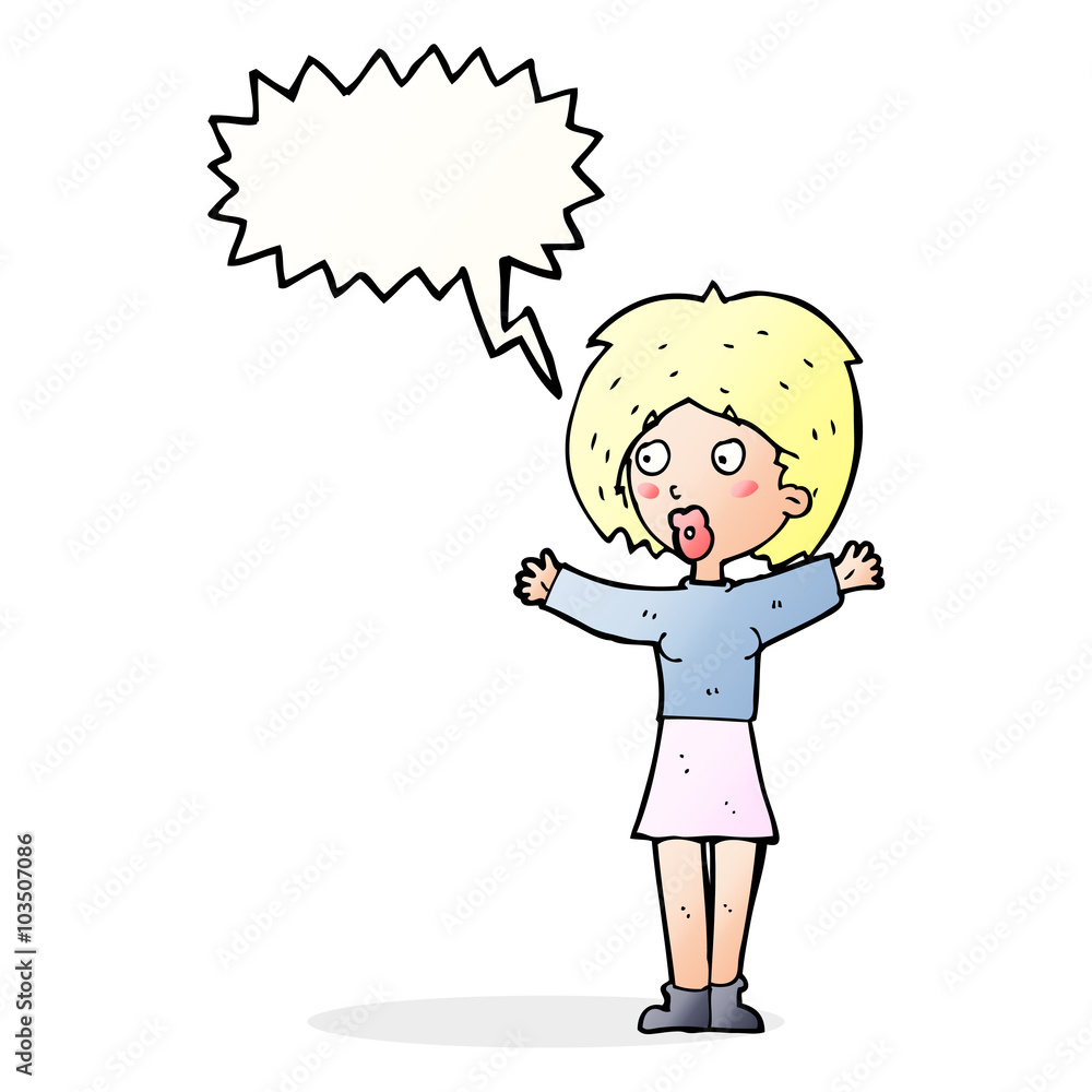 cartoon worried woman with speech bubble cartoon worried woman with speech bubble