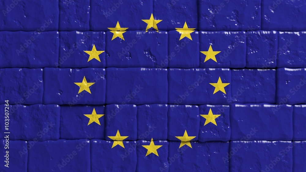 Brick wall with painted flag of European Union