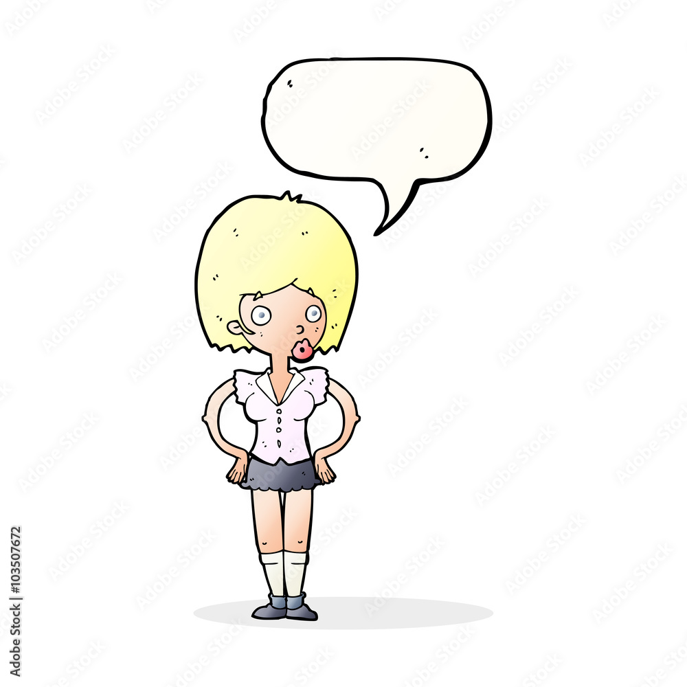 cartoon woman with hands on hips with speech bubble cartoon woman with hands on hips with speech bubble