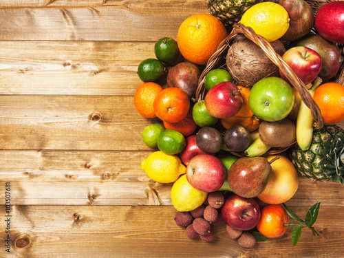 Fruit background with basket.