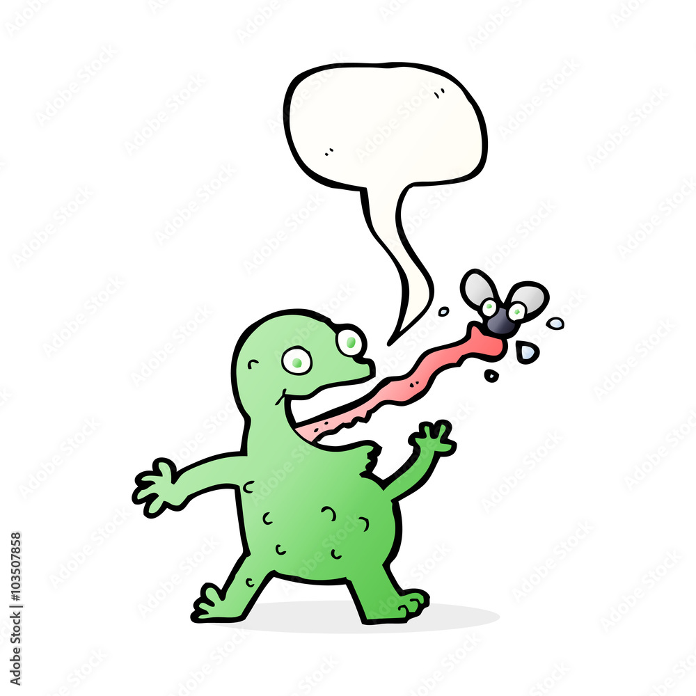 cartoon frog catching fly with speech bubble cartoon frog catching fly with speech bubble