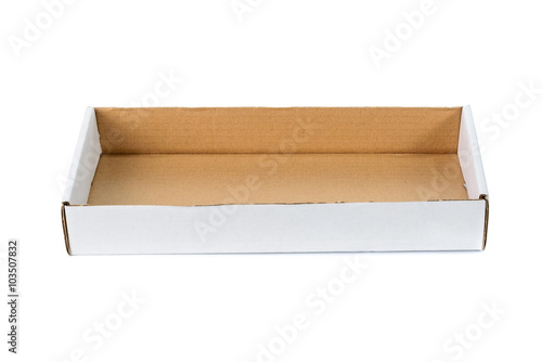 Open cardboard tray or brown paper tray isolated with soft shado
