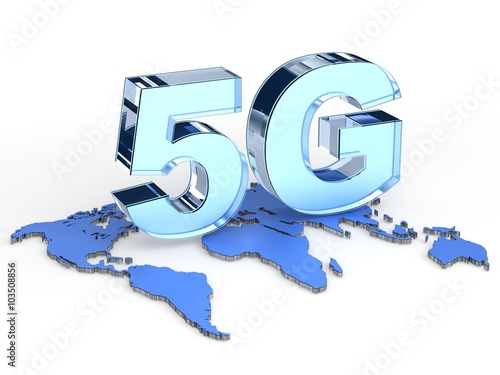 5G - fifth generation mobile networks with world map photo