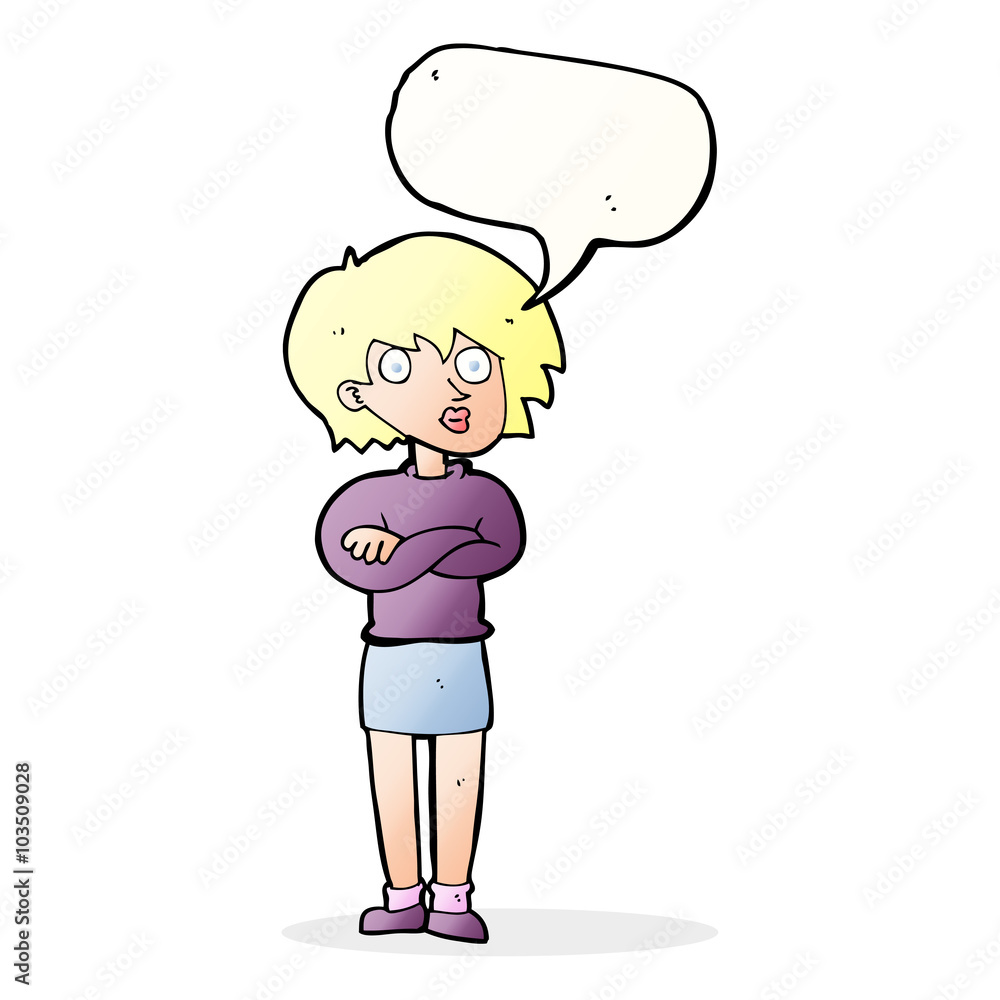cartoon woman wit crossed arms with speech bubble cartoon woman wit crossed arms with speech bubble