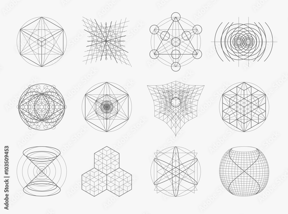 Sacred geometry symbols and elements set.