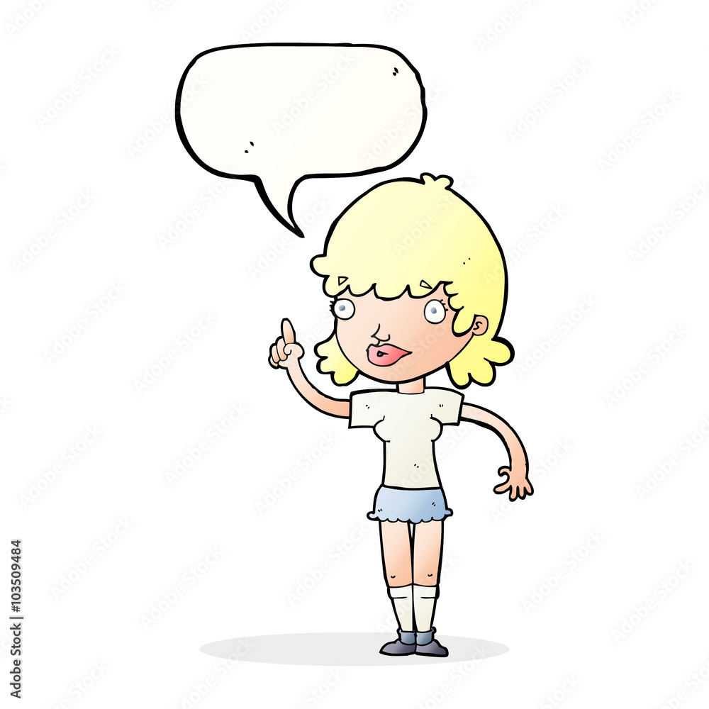 cartoon woman with idea with speech bubble cartoon woman with idea with speech bubble
