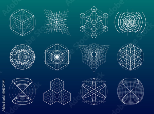 Sacred geometry symbols and elements set.