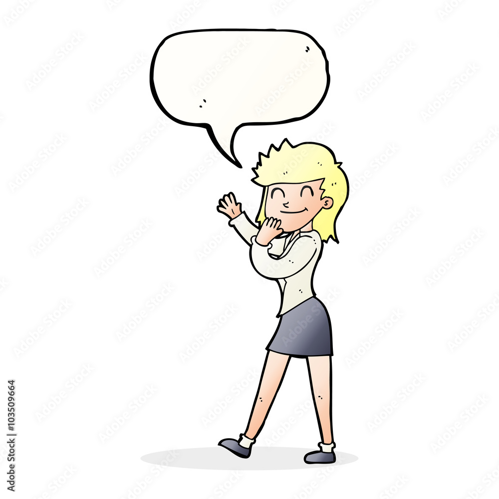 cartoon happy businesswoman with speech bubble cartoon happy businesswoman with speech bubble