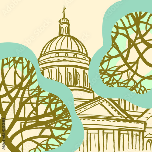 St. Isaac's Cathedral in St. Petersburg with trees.