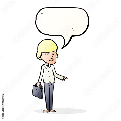 cartoon arrogant businessman pointing with speech bubble