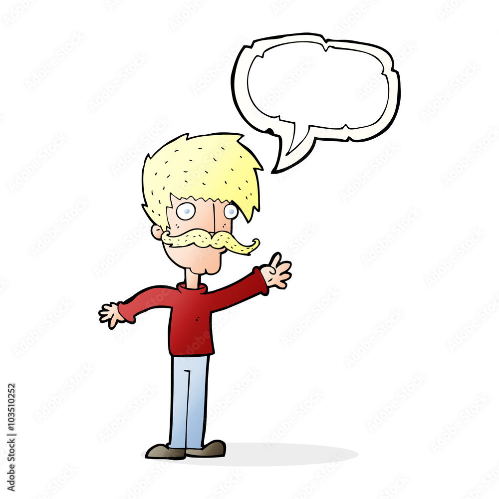 cartoon waving mustache man with speech bubble cartoon waving mustache man with speech bubble