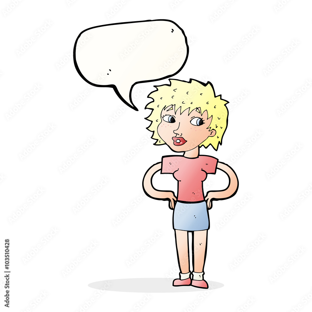 cartoon woman with hands on hips with speech bubble cartoon woman with hands on hips with speech bubble