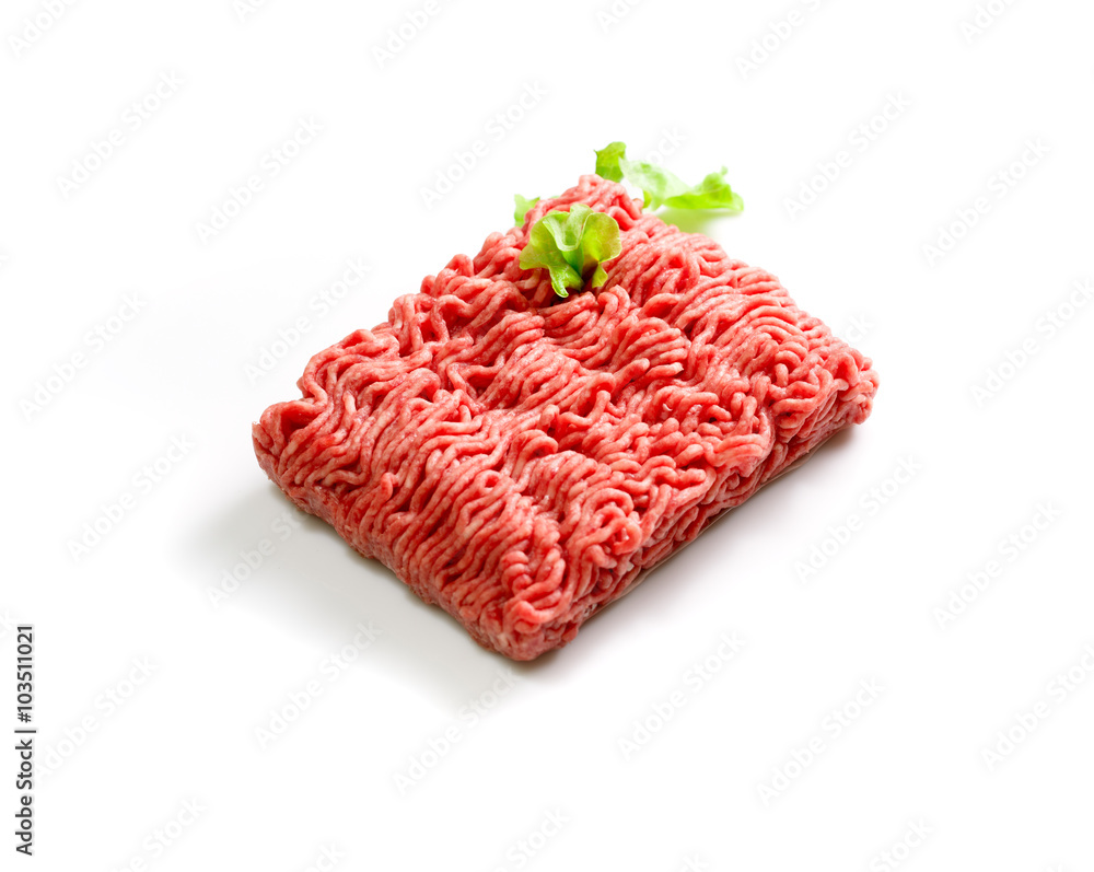 Forcemeat from beef it is isolated on a white background Forcemeat from beef it is isolated on a white background