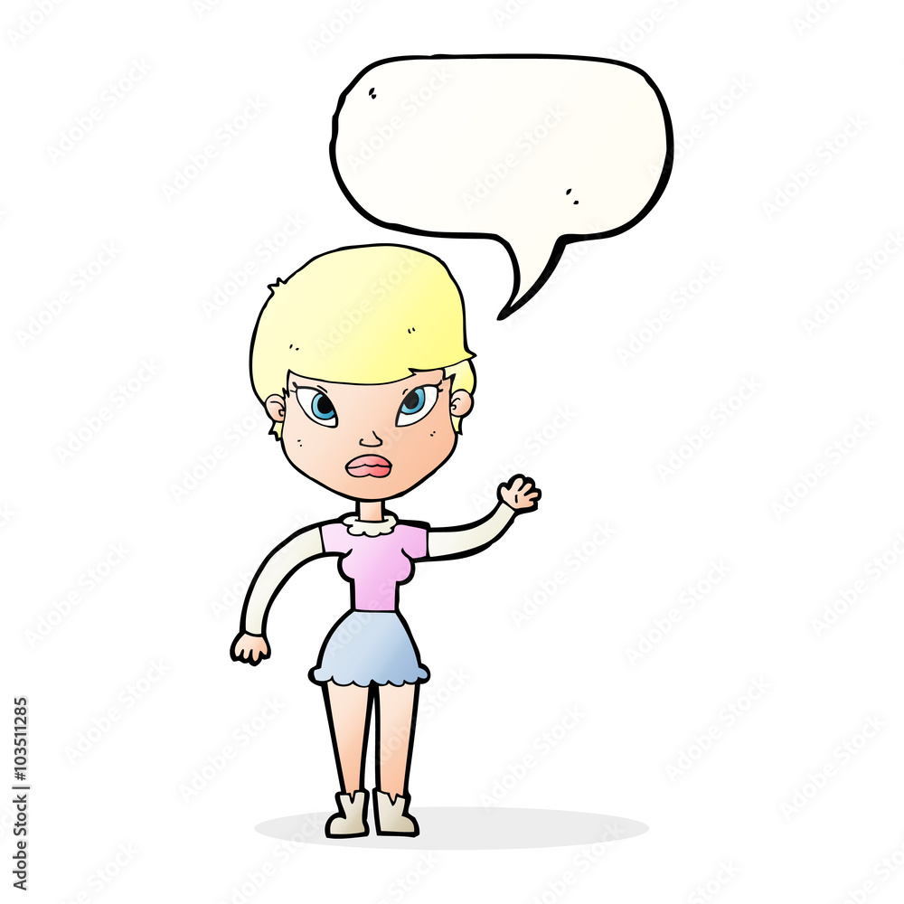 cartoon woman waving with speech bubble cartoon woman waving with speech bubble