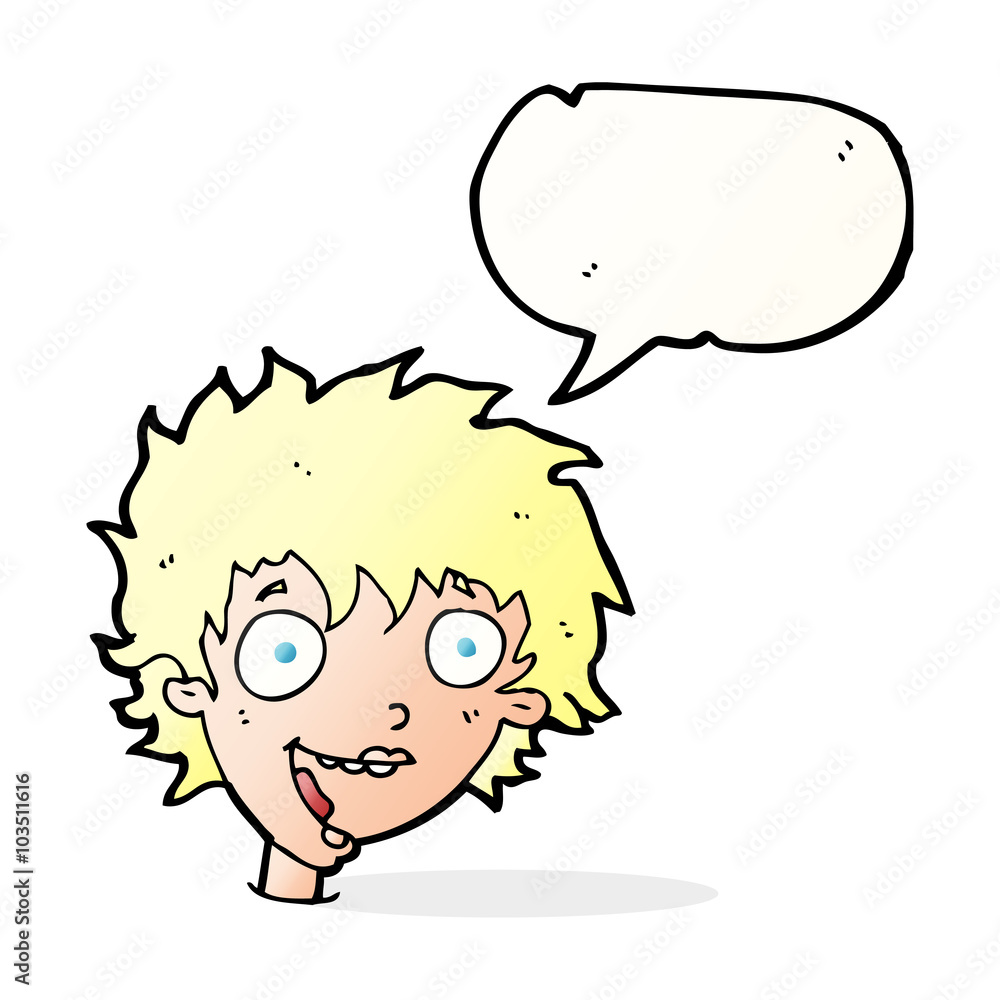 cartoon crazy excited woman with speech bubble